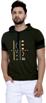 SLOWLORIS Printed Men Round Neck Dark Green T-Shirt