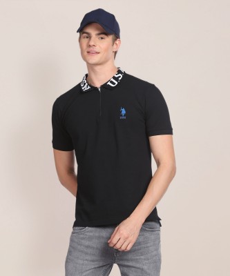 U.S. POLO ASSN. Solid Men Polo Neck Black T-Shirt