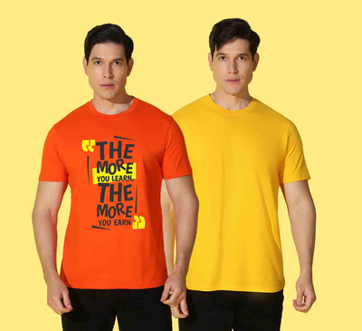 WOOSTRO Typography Men Round Neck Yellow, Orange T-Shirt