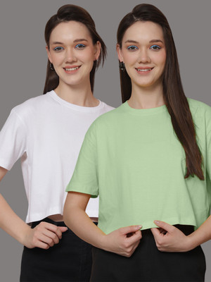 FRISKERS Solid Women Round Neck Multicolor T-Shirt