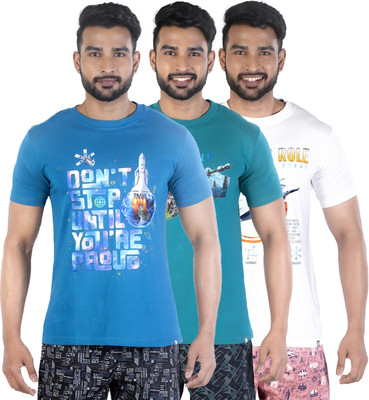 COLORS by Rupa Frontline Graphic Print Men Round Neck Blue, Green, White T-Shirt