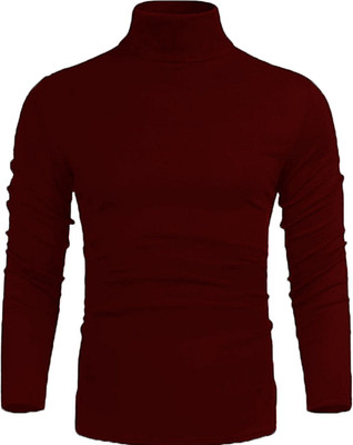 Styvibe Solid Men High Neck Black T-Shirt