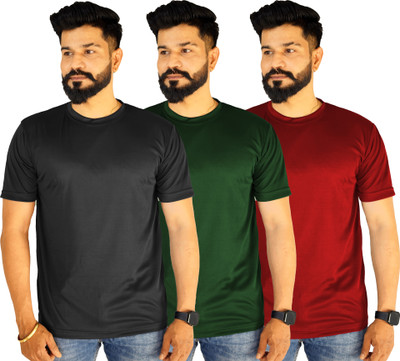 CRAVVEN Solid Men Round Neck Multicolor T-Shirt