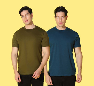 WOOSTRO Solid Men Round Neck Blue, Green T-Shirt