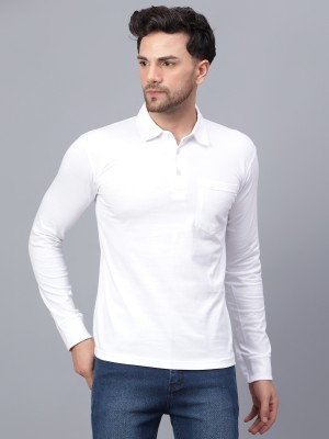 Fleximaa Solid Men Polo Neck White T-Shirt