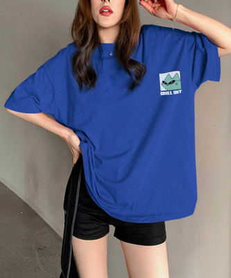 Veirdo Typography Women Round Neck Blue T-Shirt