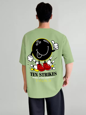 Manlino Graphic Print Men Round Neck Light Green T-Shirt