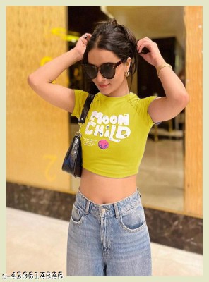 Sshila fashion Solid Women Round Neck Yellow T-Shirt