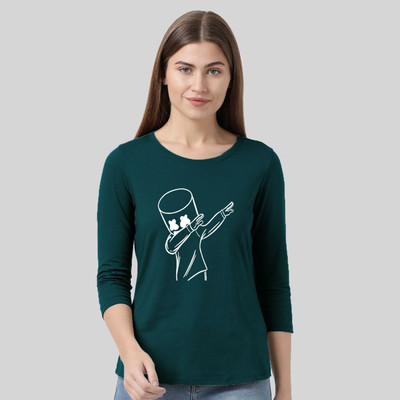 Nilan Tees Wear Printed Women Round Neck Green T-Shirt