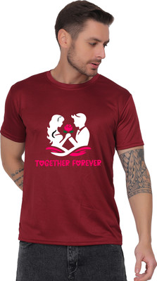 Kritiken Printed Men Round Neck Reversible Maroon T-Shirt