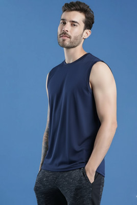 Adorbs Solid Men Round Neck Dark Blue T-Shirt