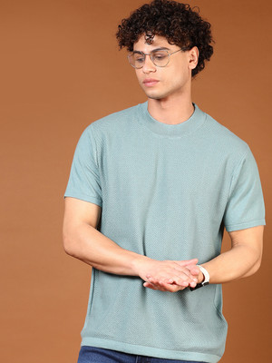 V-MART Self Design Men Round Neck Light Green T-Shirt