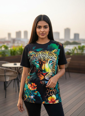 UD FABRIC Animal Print Women Round Neck Multicolor T-Shirt