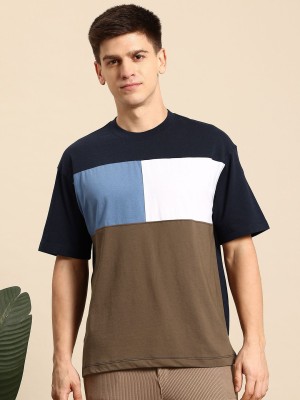 Mast & Harbour Colorblock Men Round Neck Brown T-Shirt