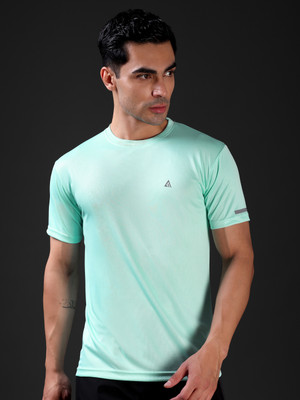 Adrenex Solid Men Round Neck Light Green T-Shirt