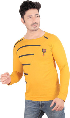 SSR FASHION Embroidered Men Round Neck Yellow T-Shirt
