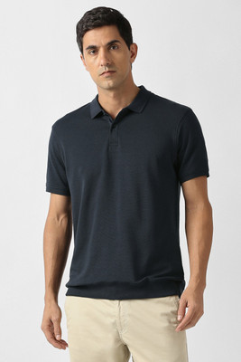 VAN HEUSEN Self Design Men Polo Neck Dark Blue T-Shirt