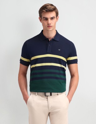 Arrow Sport Striped Men Polo Neck Blue T-Shirt