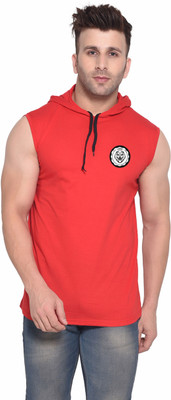 GEUM Graphic Print Men Hooded Neck Red T-Shirt