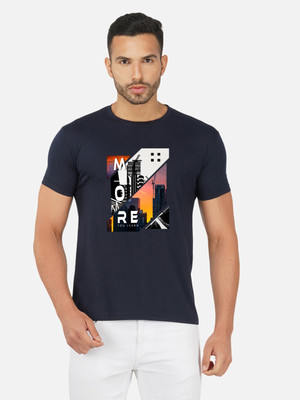 Moda Rapido Printed Men Round Neck Navy Blue T-Shirt
