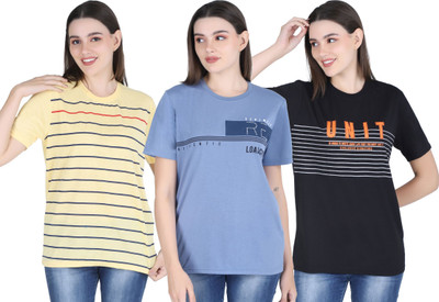 HouseOfCommon Printed Women Round Neck Multicolor T-Shirt