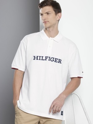 TOMMY HILFIGER Self Design Men Polo Neck White T-Shirt