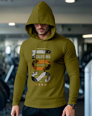 AUSK Printed Men Hooded Neck Green T-Shirt