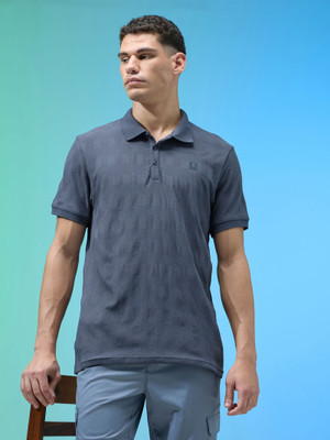 TECHNOSPORT Solid Men Polo Neck Blue T-Shirt