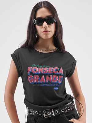 Tokyo Talkies Printed Women Round Neck Black T-Shirt