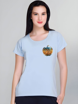 SZN Graphic Print Women Round Neck Light Blue T-Shirt