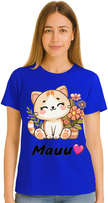 DGC Printed Women Round Neck Blue T-Shirt