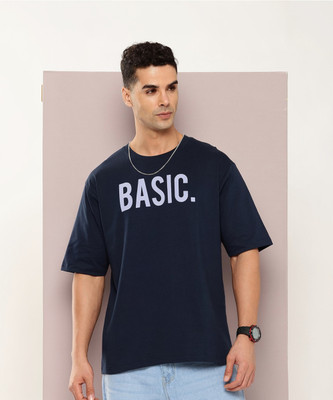 DILLINGER Typography Men Round Neck Navy Blue T-Shirt