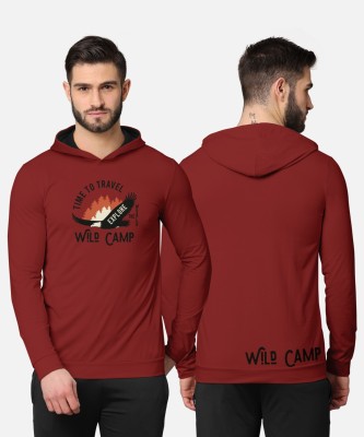 Bullmer Printed Men Hooded Neck Maroon T-Shirt