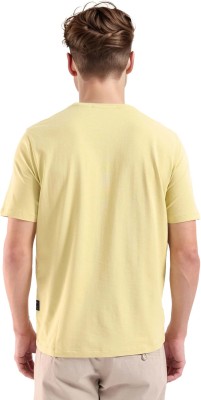 RARE RABBIT Solid Men Crew Neck Yellow T-Shirt