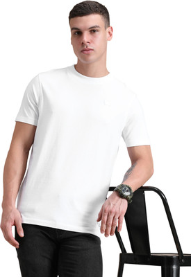 estuna Self Design Men Round Neck White T-Shirt