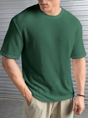 JERKYN Self Design Men Round Neck Dark Green T-Shirt