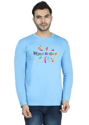 LV CARE Printed Men Round Neck Blue T-Shirt