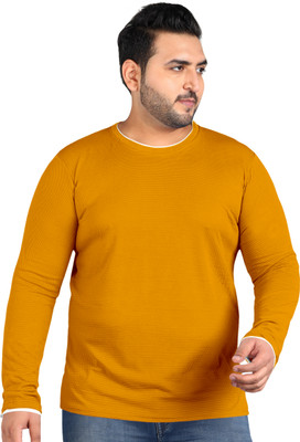 METRONAUT PLUS Self Design Men Round Neck Yellow T-Shirt