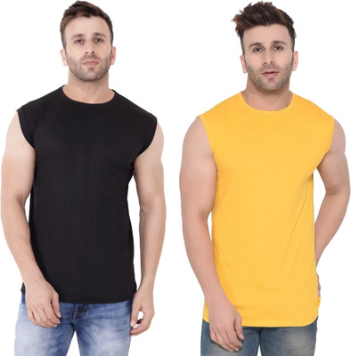 Moordale Fab Solid Men Round Neck Black, Yellow T-Shirt