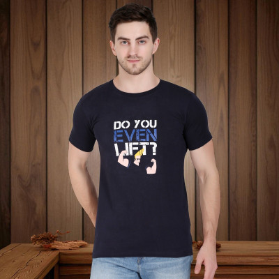 Faricon Trend Printed Men Round Neck Black T-Shirt