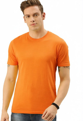 Anything Solid Men Round Neck Orange T-Shirt