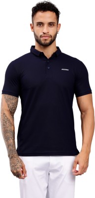 BOZARRO Solid Men Polo Neck Dark Blue T-Shirt