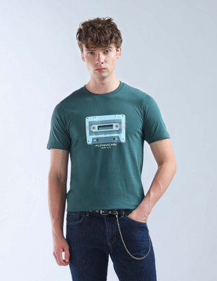 FLYING MACHINE Graphic Print Men Round Neck Blue T-Shirt