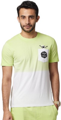 Celio Self Design Men Round Neck Green T-Shirt