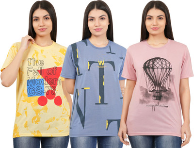 HouseOfCommon Printed Women Round Neck Multicolor T-Shirt