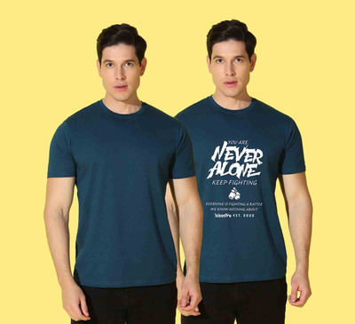 WOOSTRO Solid, Typography Men Round Neck Dark Blue T-Shirt
