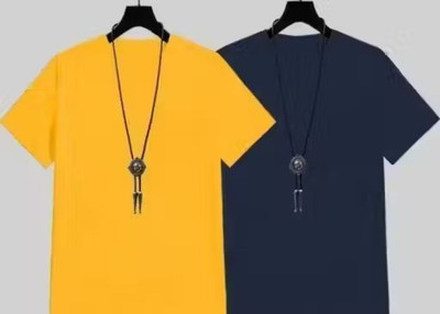 At Last Fashion Solid Men Round Neck Yellow, Black T-Shirt