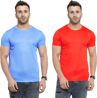 Think Tech Solid Men Round Neck Blue, Red T-Shirt