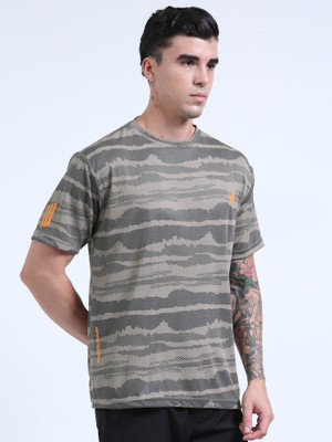 Just Live Fashion Striped Men Round Neck Grey T-Shirt