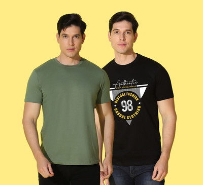 WOOSTRO Printed Men Round Neck Multicolor T-Shirt
